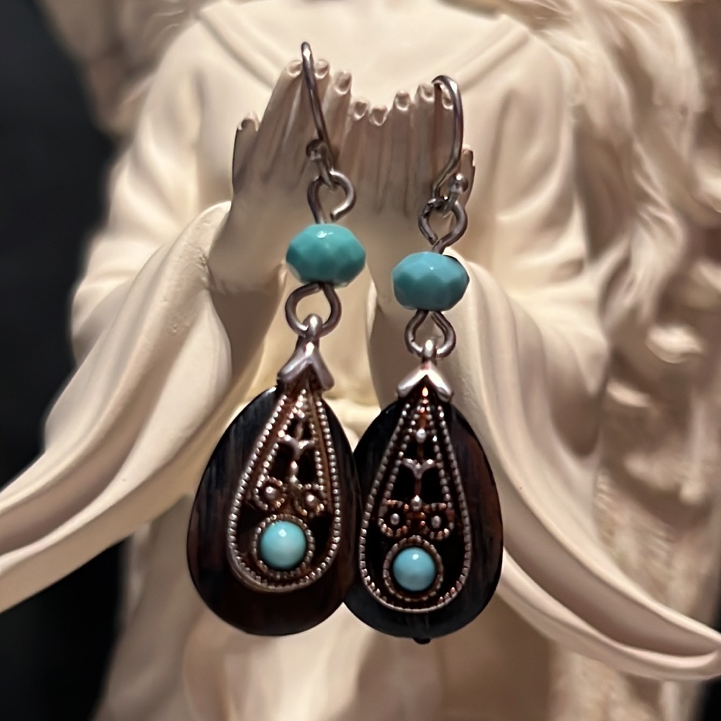 Avon Turquoise Scroll Drop Earrings 10$